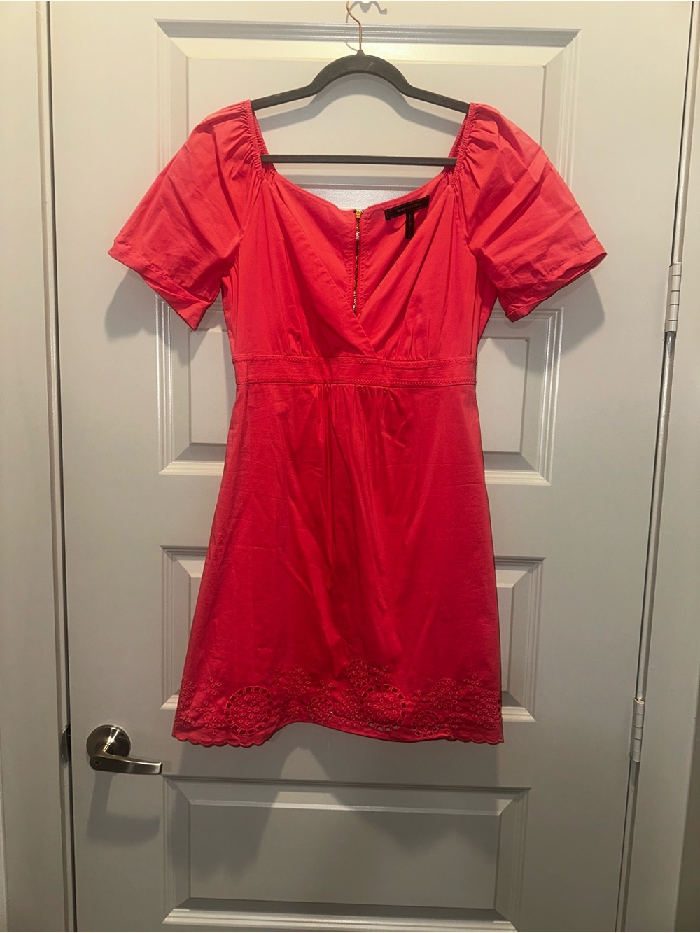 BCBGMaxAzria Coral-Red Square Neck Short Sleeve Mini Dress